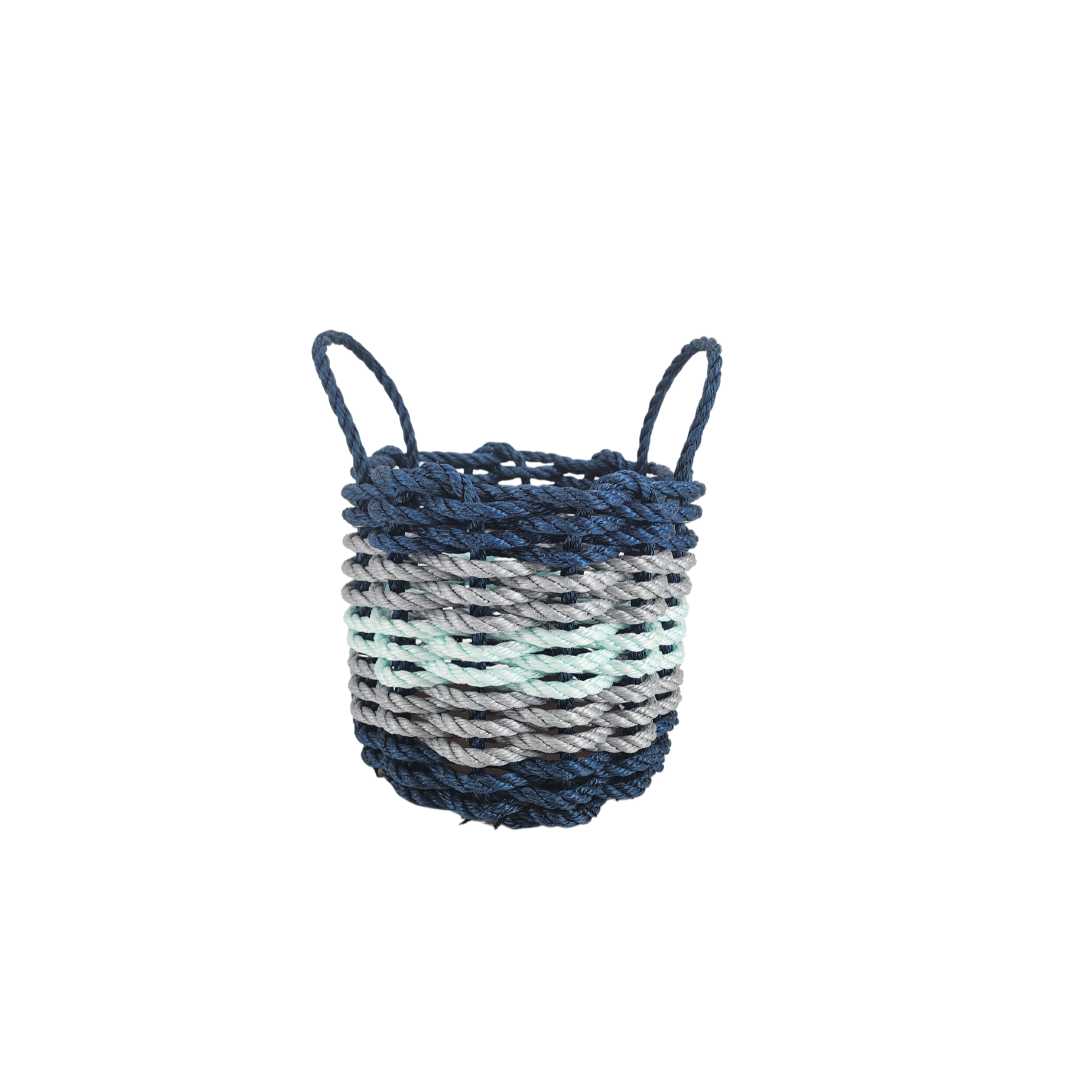 Five Stripe Rope Storage Basket Navy Blue, Light Gray, Seafoam