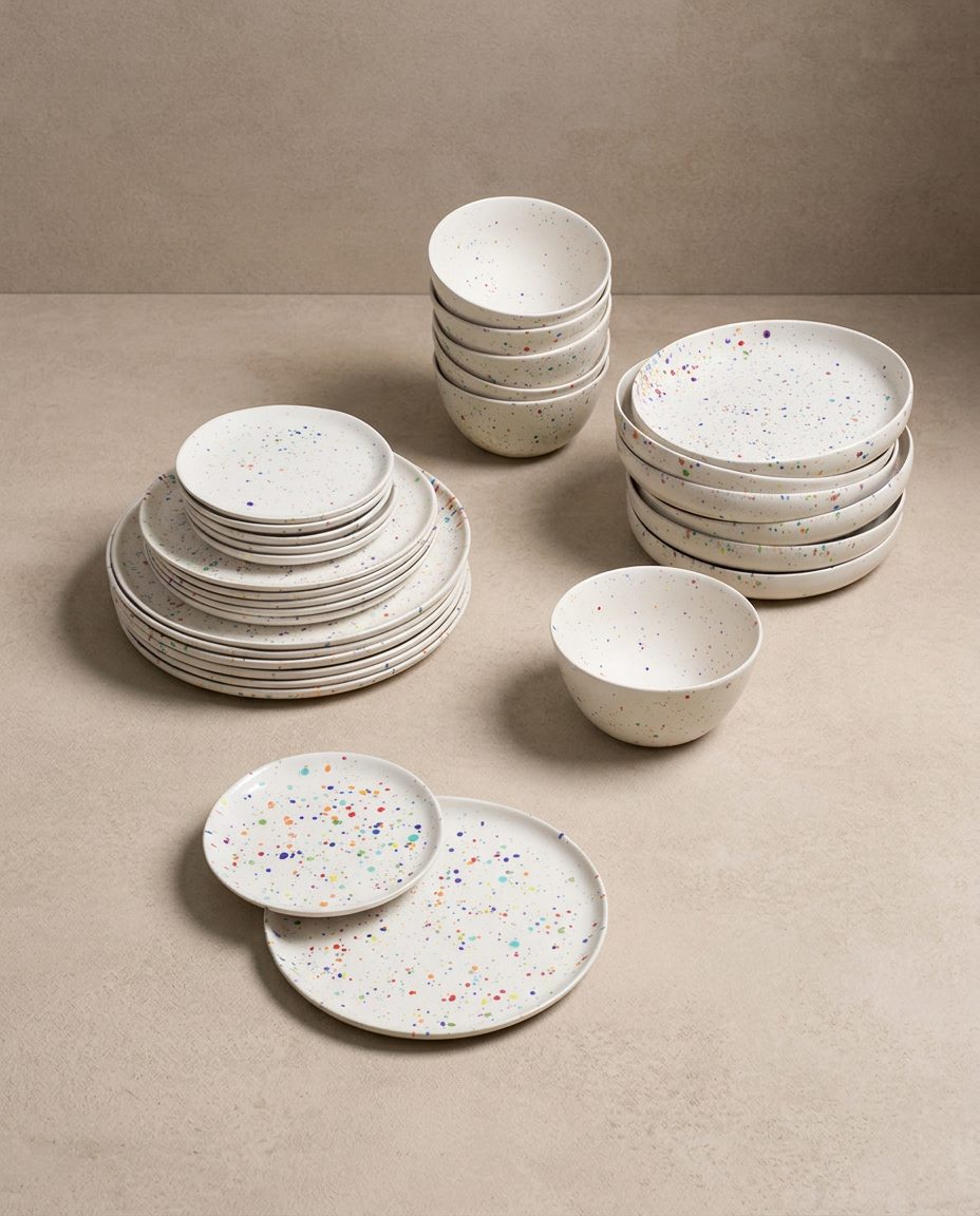 Set of 6 White Salad Plates 8.9" stoneware ceramic — Party Collection