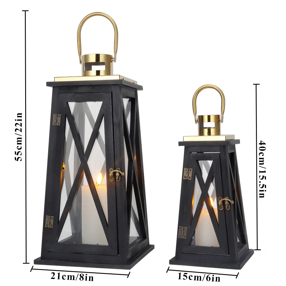 Trapezoid Farmhouse Wooden Lantern, 18"H, Set of 2