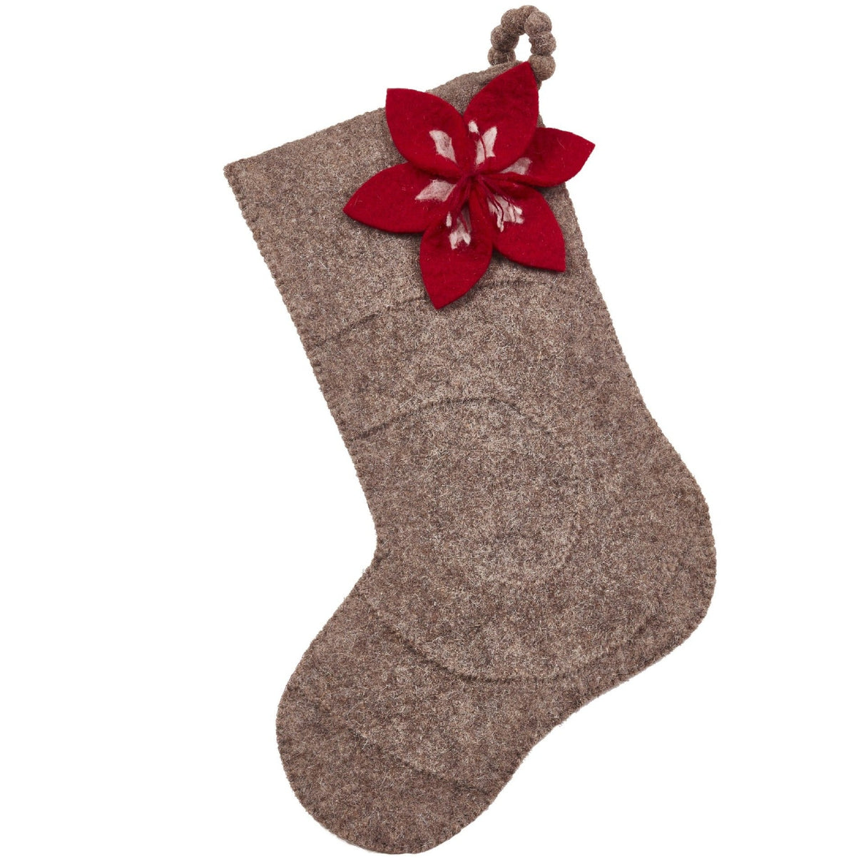 Red Amaryllis Gray Christmas Stocking Hand Felted Wool Arcadia Home