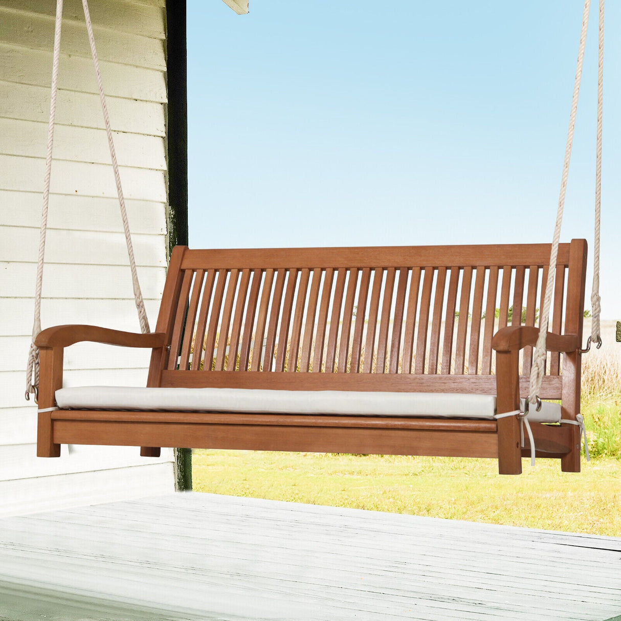 Wood Porch Swing Bench with Cushion