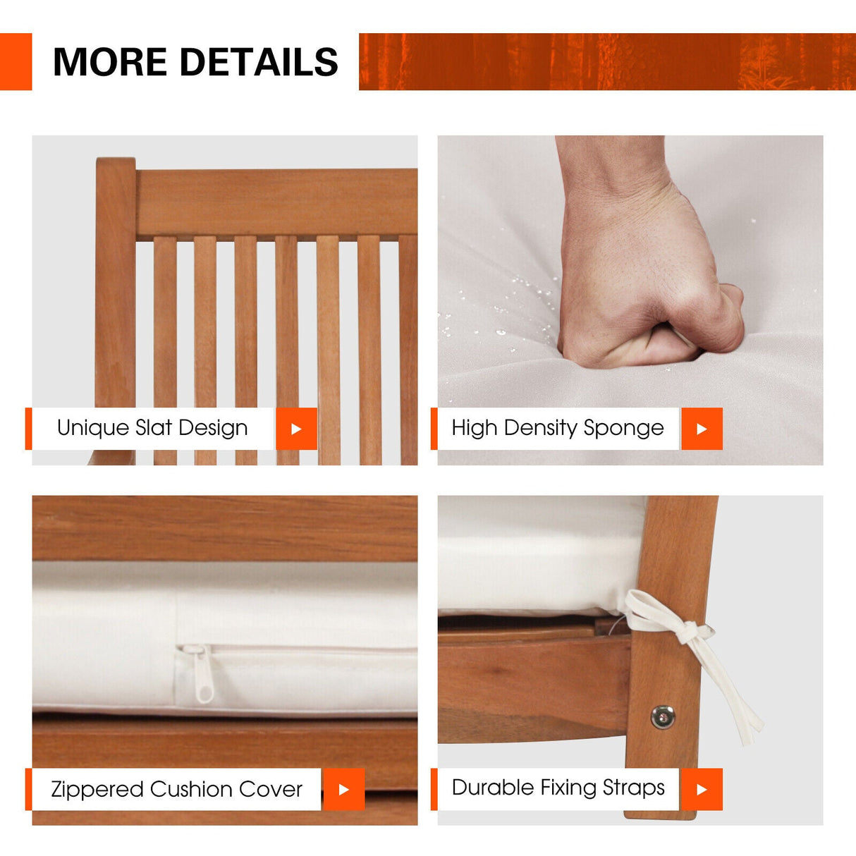 Wood Porch Swing Bench with Cushion