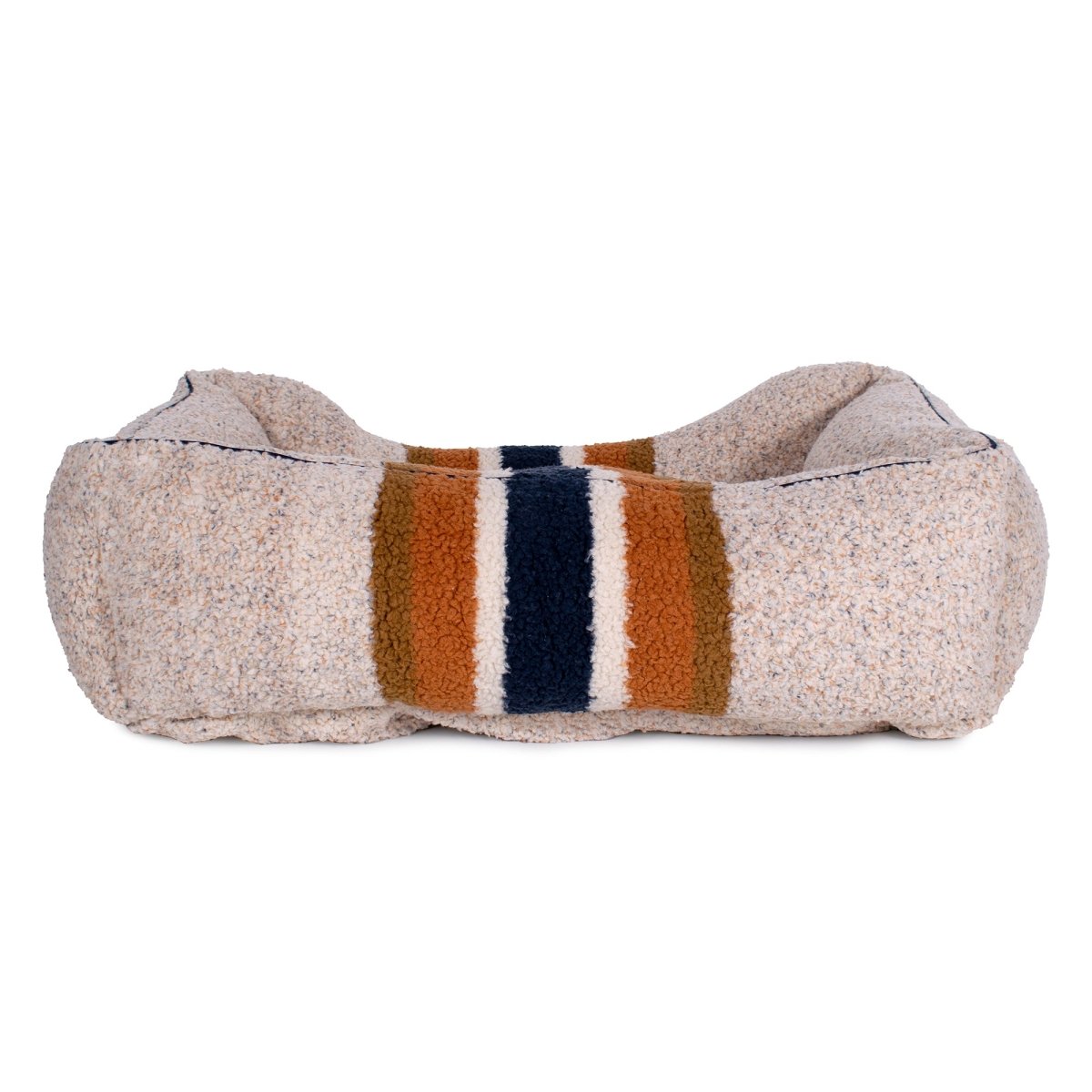 Shinola Brand Stripe Kuddle Berber Dog Bed Oatmeal