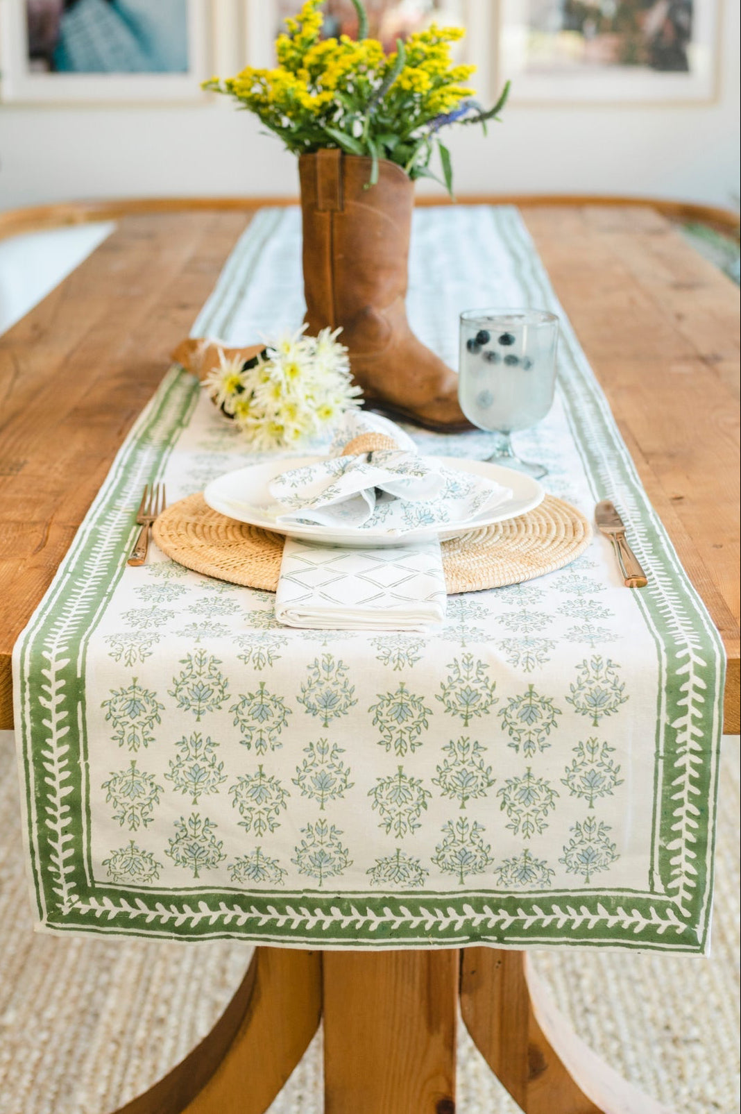 Table Runner - Lotus, Sage & Uniform Blue