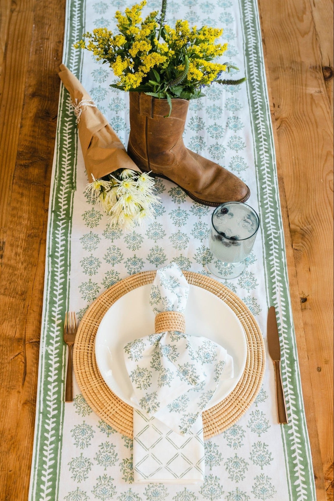 Table Runner - Lotus, Sage & Uniform Blue