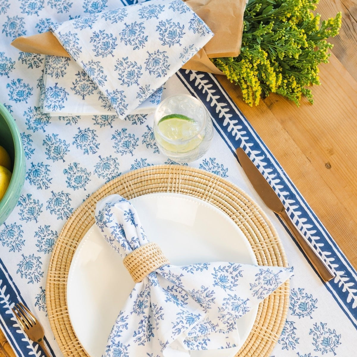 Table Runner - Lotus, Uniform Blue & Navy
