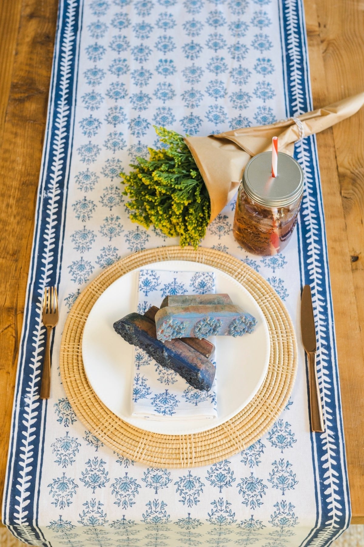 Table Runner - Lotus, Uniform Blue & Navy