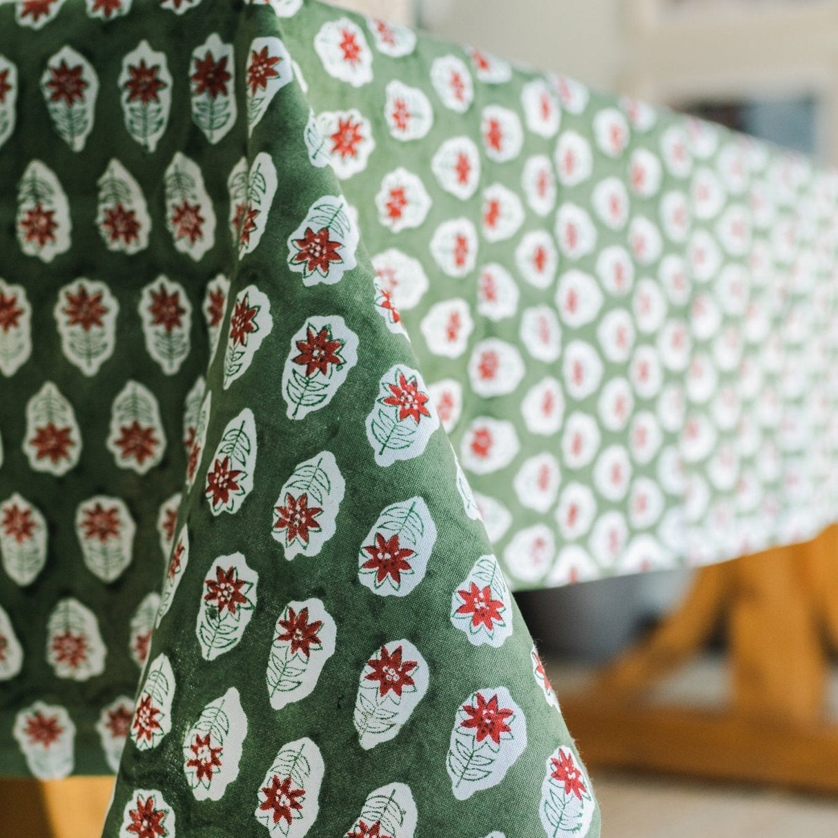 Tablecloth - Poinsettia, Sage & Red