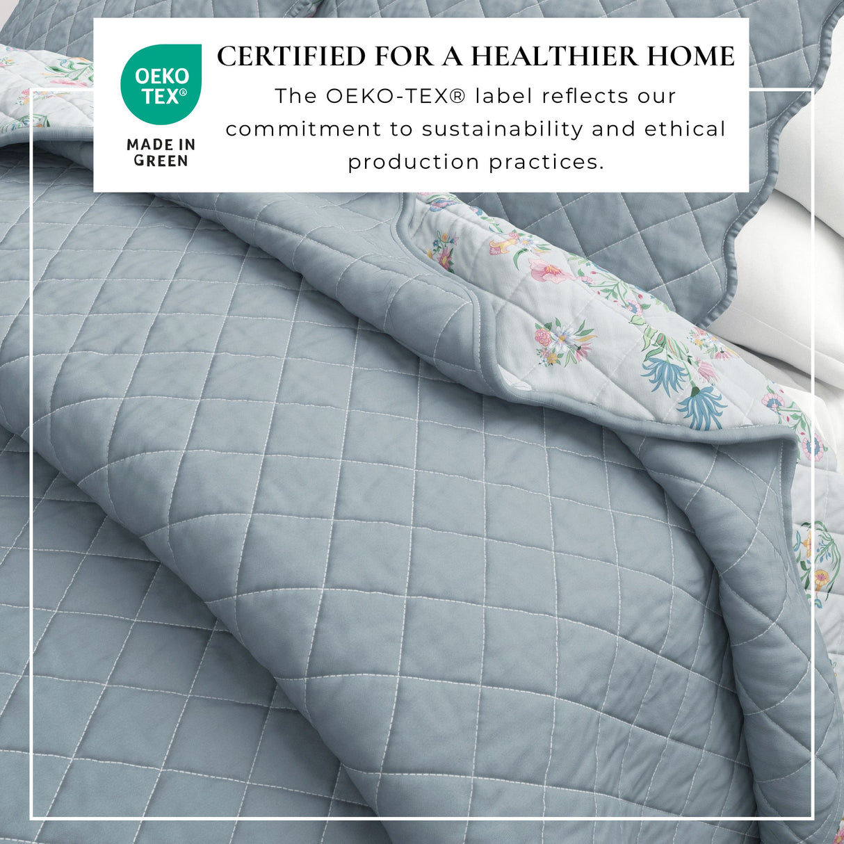 Katrin Floral Print & Scallopeded Edge Cotton Quilt Set