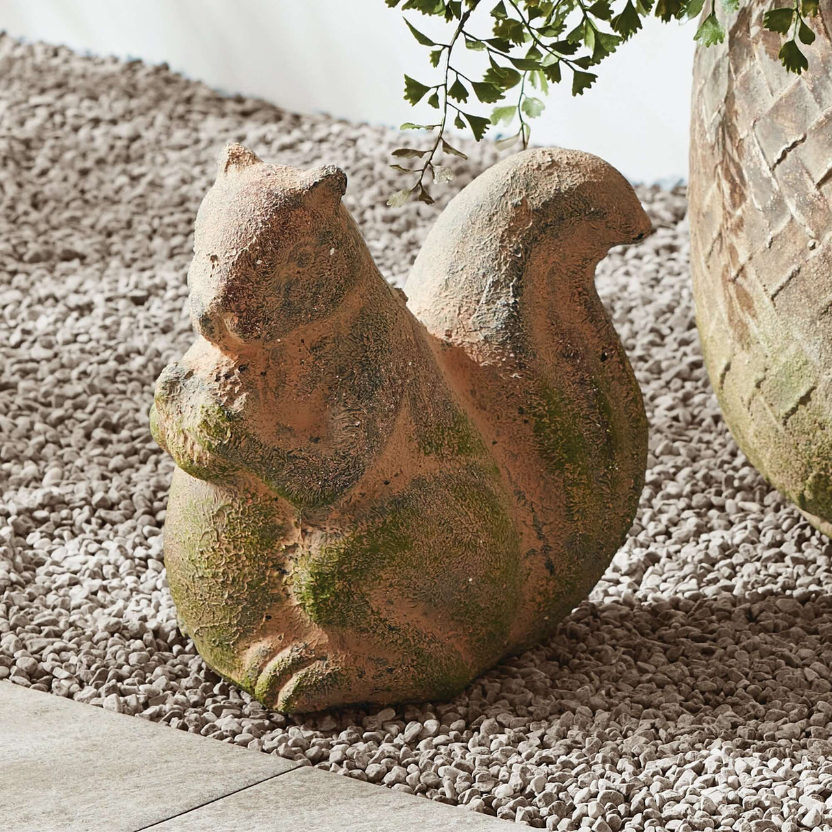 Weathered Moss Terracotta Squirrel Garden Statue