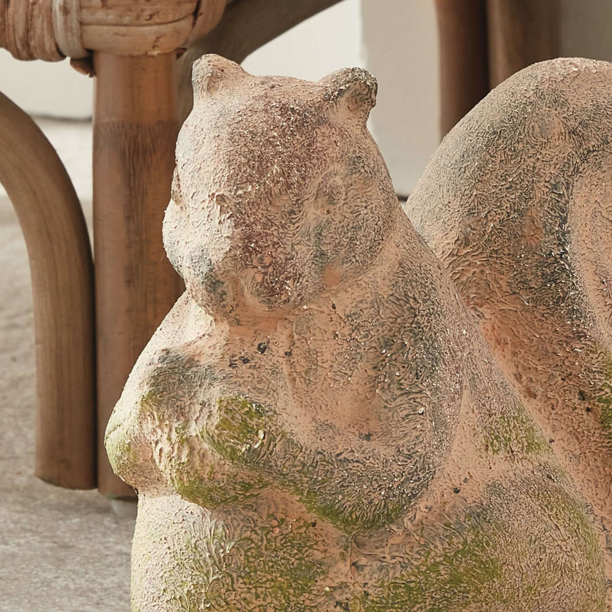 Weathered Moss Terracotta Squirrel Garden Statue