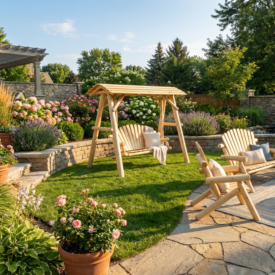 Wooden Porch Swing with Canopy
