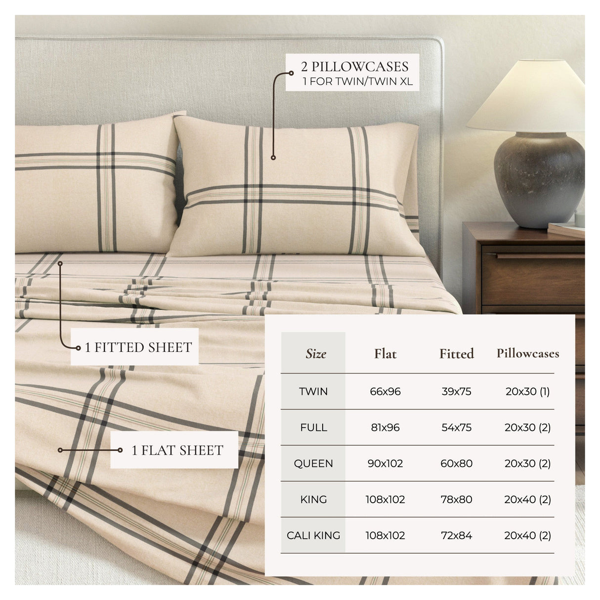 Turkish Cotton Flannel Sheet Set - Plaid & Stripe Collection