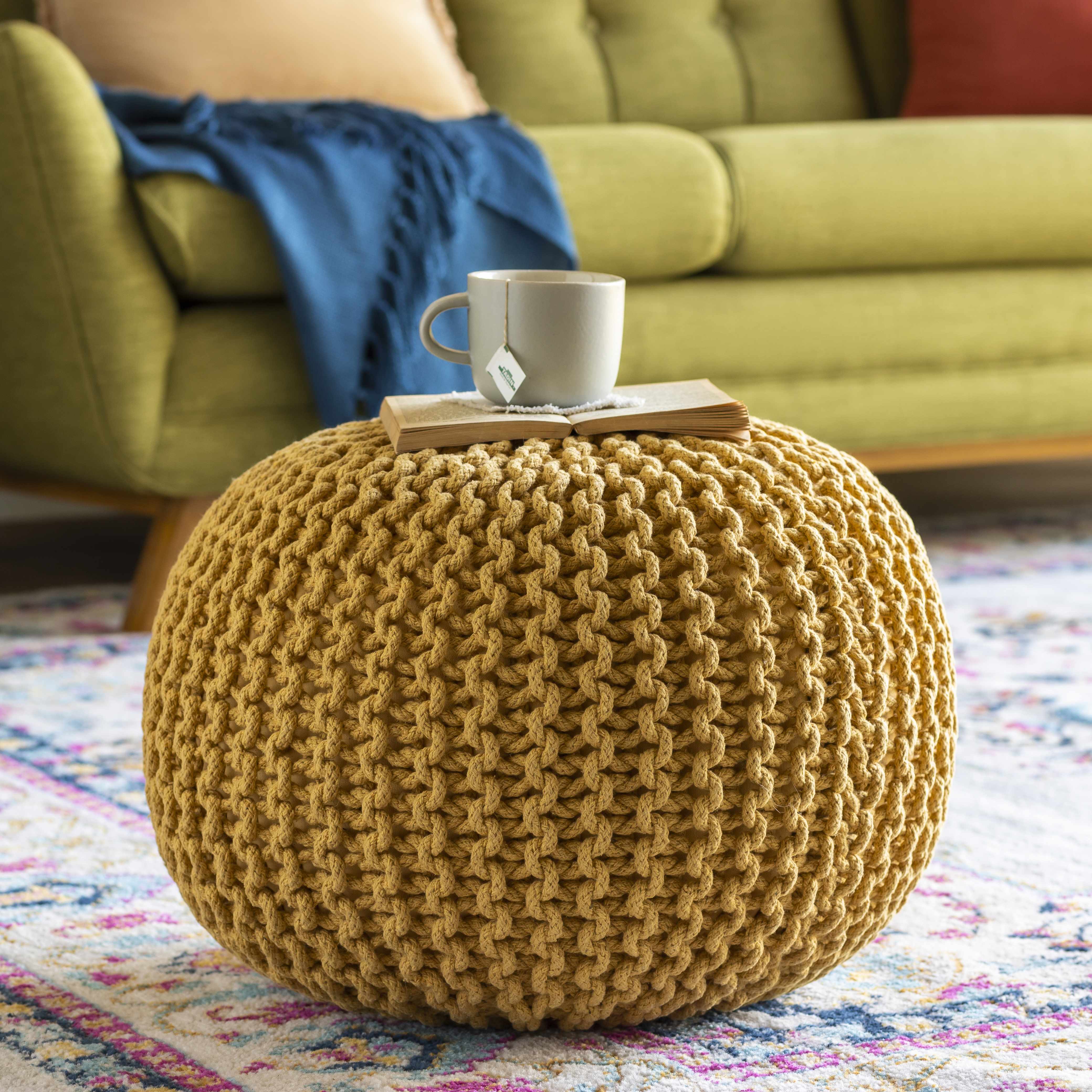 Yablanitsa Orange Knitted Pouf – Plow & Hearth