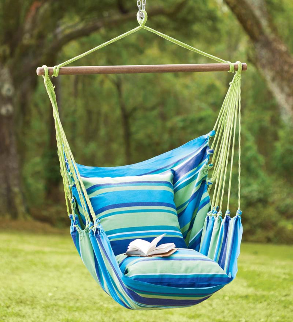 Blue Striped Cotton Hammock Chair Swing | PlowHearth