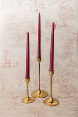 Floral Inlaid Tapered Candle in Burgundy - Set of 3