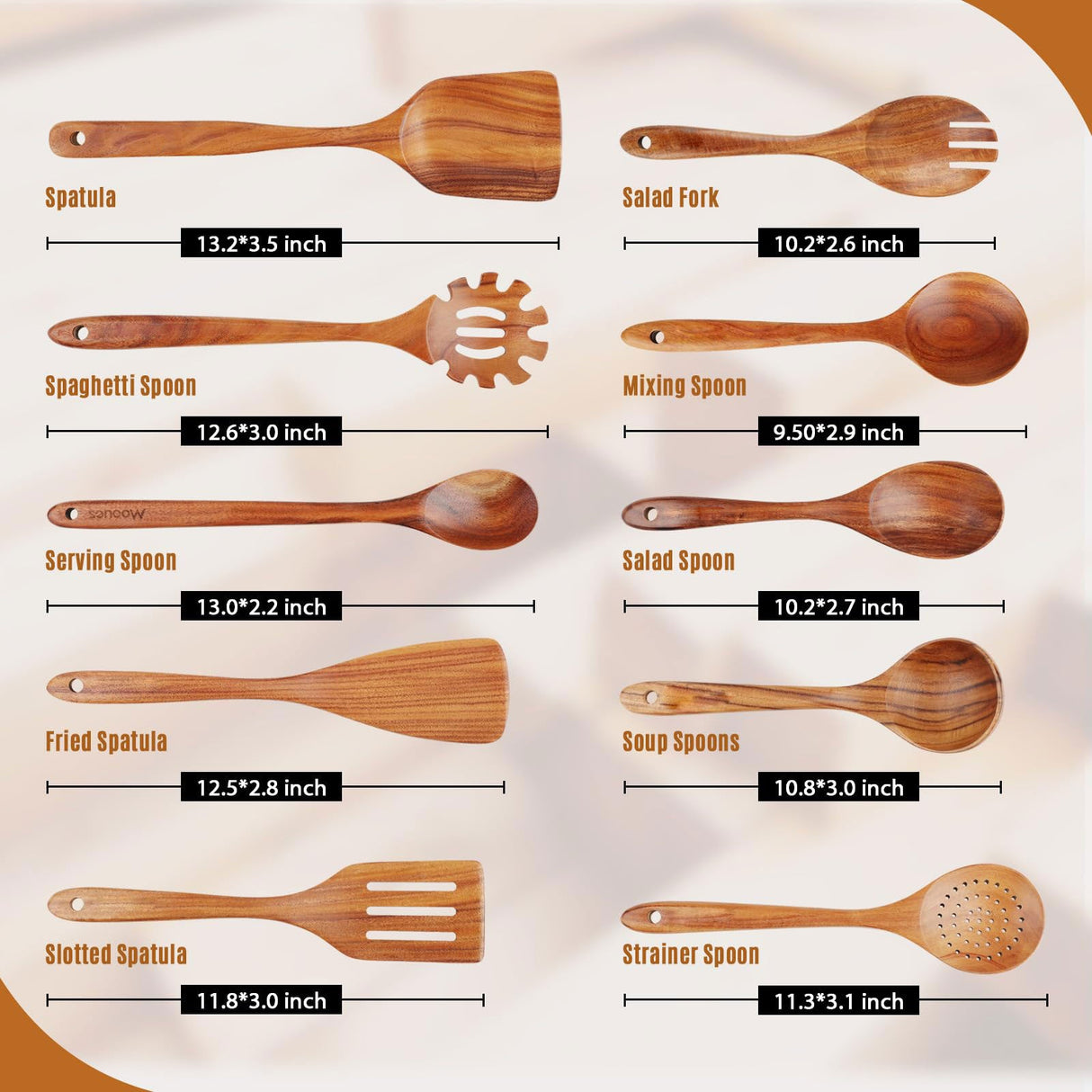 Premium Teak Wooden Utensil Set