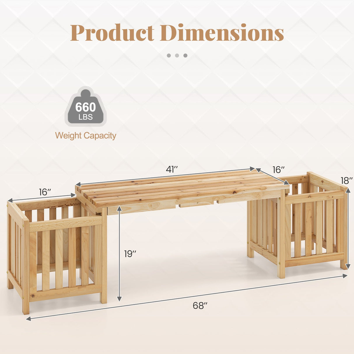 Patio Wooden Bench with Planter