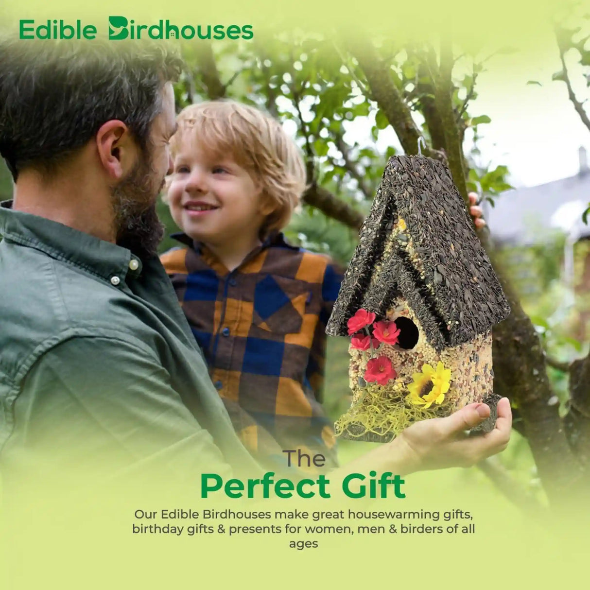 Tall Edible Birdhouse with Dark Roof
