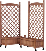 2-Pack Raised Garden Beds with Trellis, Outdoor Wooden Plant Box, and Plant Stand