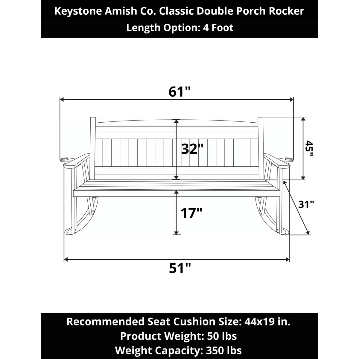 Keystone Amish Co. Classic Double Porch Rocker