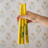 Set of 3 Yellow Floral Inlaid Tapered Candles