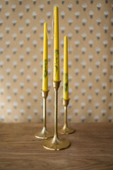 Set of 3 Yellow Floral Inlaid Tapered Candles