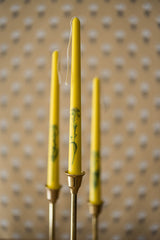 Set of 3 Yellow Floral Inlaid Tapered Candles