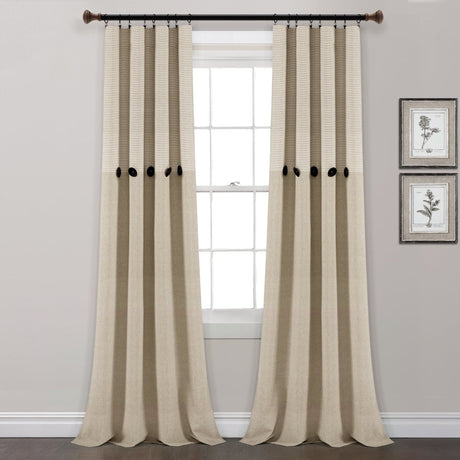 Farmhouse Button Stripe Yarn Dyed Woven Cotton Blend Window Curtain Panel Set