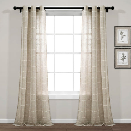 Farmhouse Textured Grommet Sheer Window Curtain Panel Set