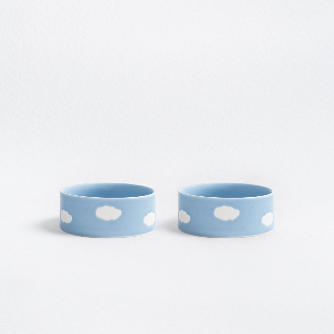 Set of 2 Blue Medium stoneware ceramic Pet Bowls — Cloud Collection