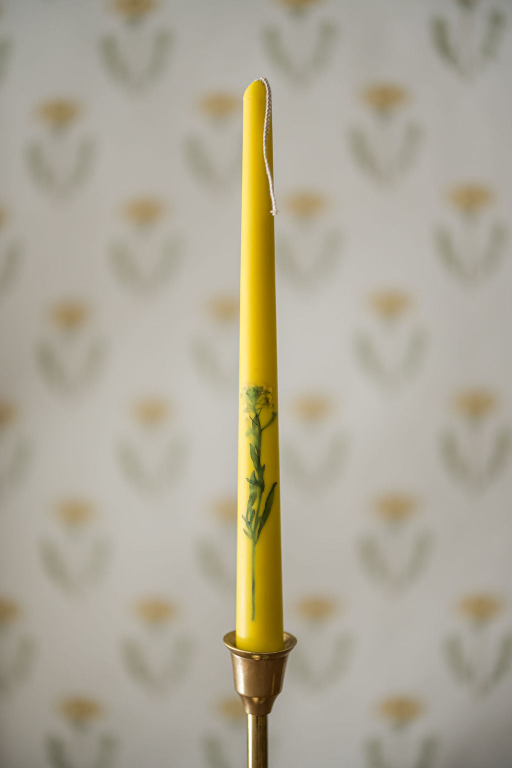 Set of 3 Yellow Floral Inlaid Tapered Candles