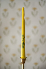 Set of 3 Yellow Floral Inlaid Tapered Candles