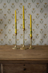 Set of 3 Yellow Floral Inlaid Tapered Candles