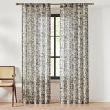 Lillian Block Print Linen Textured Window Curtain Panels