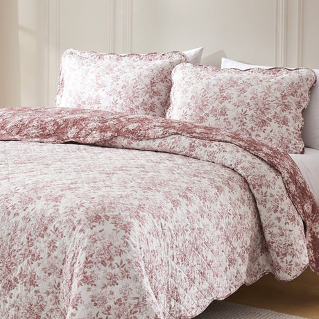 Peony Toile Reversible Cotton Quilt Set
