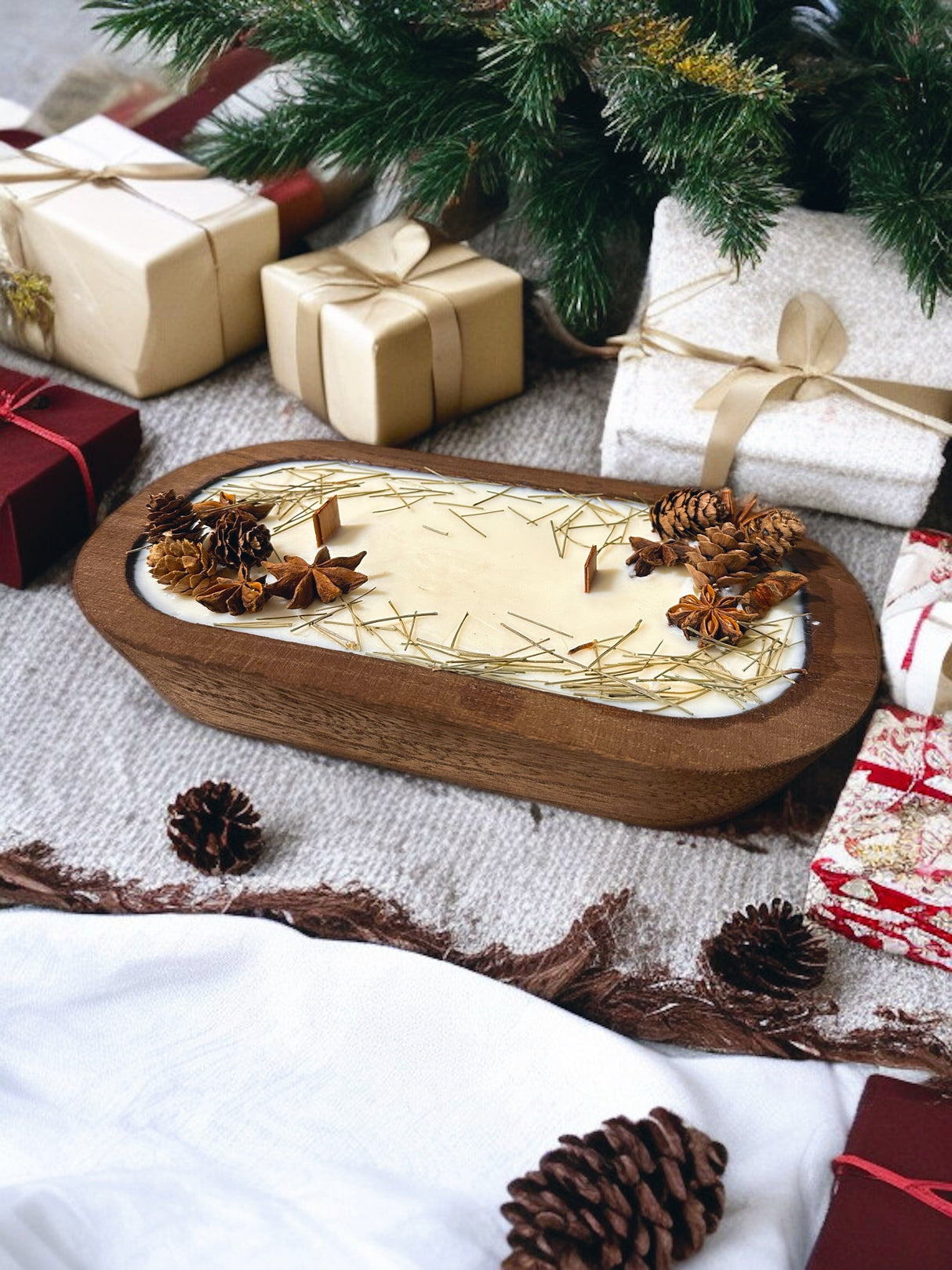 Cedar & Frankincense -- Wood-Wick Christmas Dough Bowl Candles -- by Moon Water Apothecary