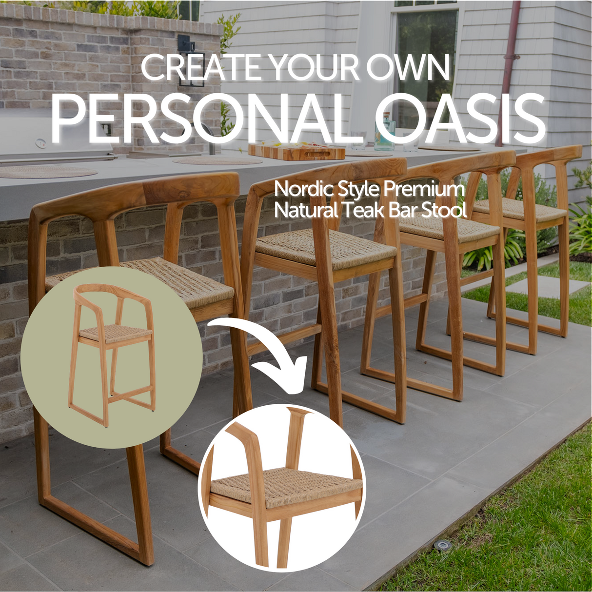 Ubud Natural Teak Indoor/Outdoor Bar Stool