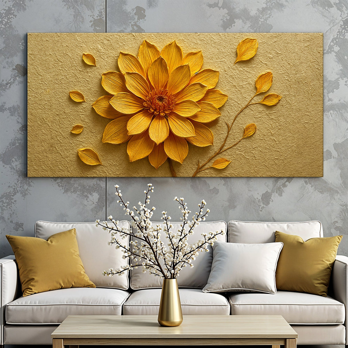 Golden Dandelion Minimalist Abstract Wall Art