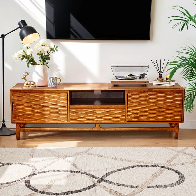 Acacia Elara Solid Wood TV Stand with Storage – Plow & Hearth