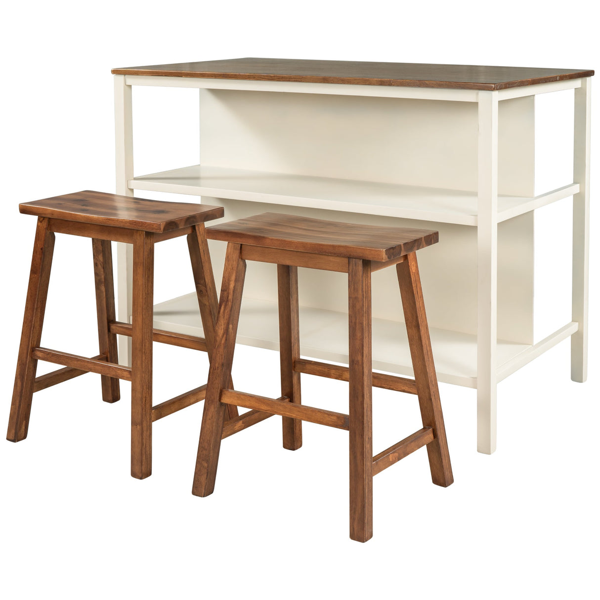 Rustic 3-piece Stationary Kitchen Island Set