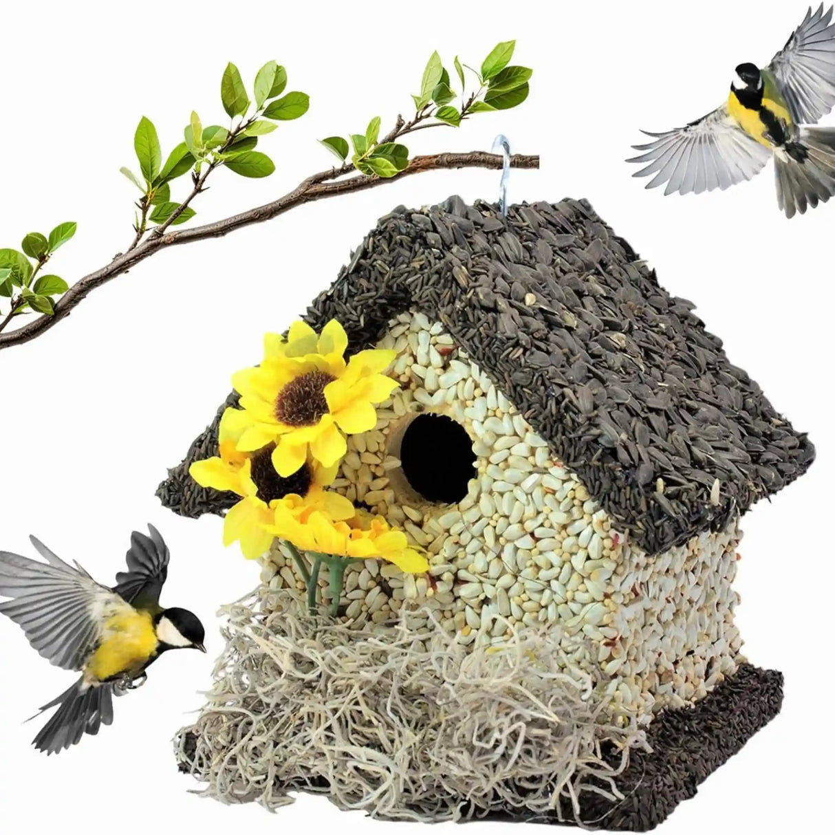Short Handmade Edible Birdhouse with Dark Roof