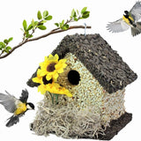 Short Handmade Edible Birdhouse with Dark Roof