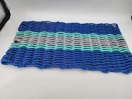 Lobster Rope Door Mat, Blue and Light Gray, Teal accents