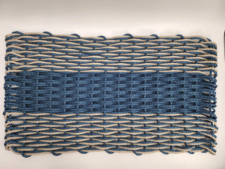 Large Navy Blue and Tan Lobster Rope Mat made with Lobster Rope, Double Weave, Vibrant, Long Lasting Durable