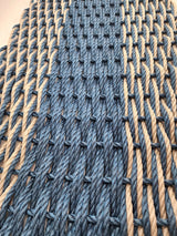 Large Navy Blue and Tan Lobster Rope Mat made with Lobster Rope, Double Weave, Vibrant, Long Lasting Durable