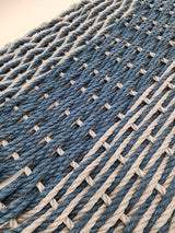 Large Navy Blue and Light Gray Lobster Rope Mat made with Lobster Rope, Double Weave, Vibrant, Long Lasting Durable