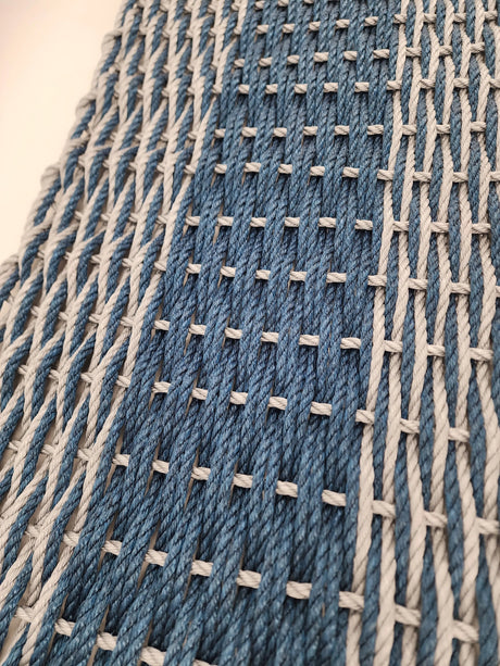 Large Navy Blue and Light Gray Lobster Rope Mat made with Lobster Rope, Double Weave, Vibrant, Long Lasting Durable
