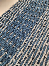 Large Navy Blue and Light Gray Lobster Rope Mat made with Lobster Rope, Double Weave, Vibrant, Long Lasting Durable