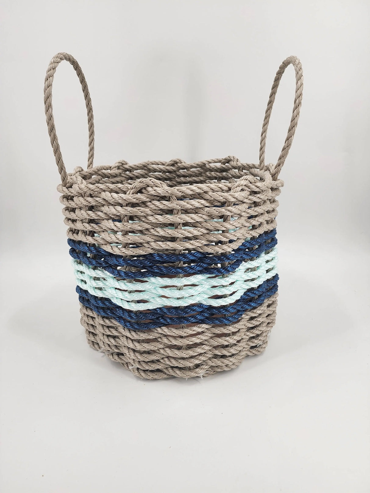 Authentic Maine Lobster Rope Storage Basket Tan and Seafoam, Accent color choice